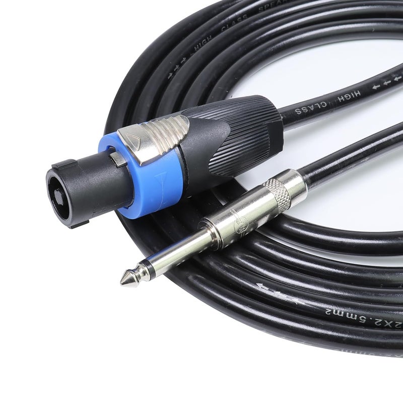 HBU 1 Pack 10 Feet Speakon to 1/4" Cable - 1pc 10FT Speak-On Male to 1/4 Inch 6.35mm TS Wire for Speaker, Loudspeaker, Audio Amplifier, Mixer - 16 AWG Heavy Duty with Twist Lock - Image 1